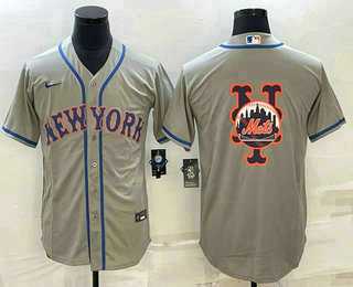 Men%27s New York Mets Big Logo Grey Cool Base Stitched Baseball Jerseys
